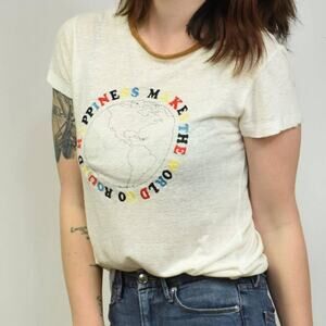 Free People Cream Graphic Embroidered T-Shirt with Earth Design size Small